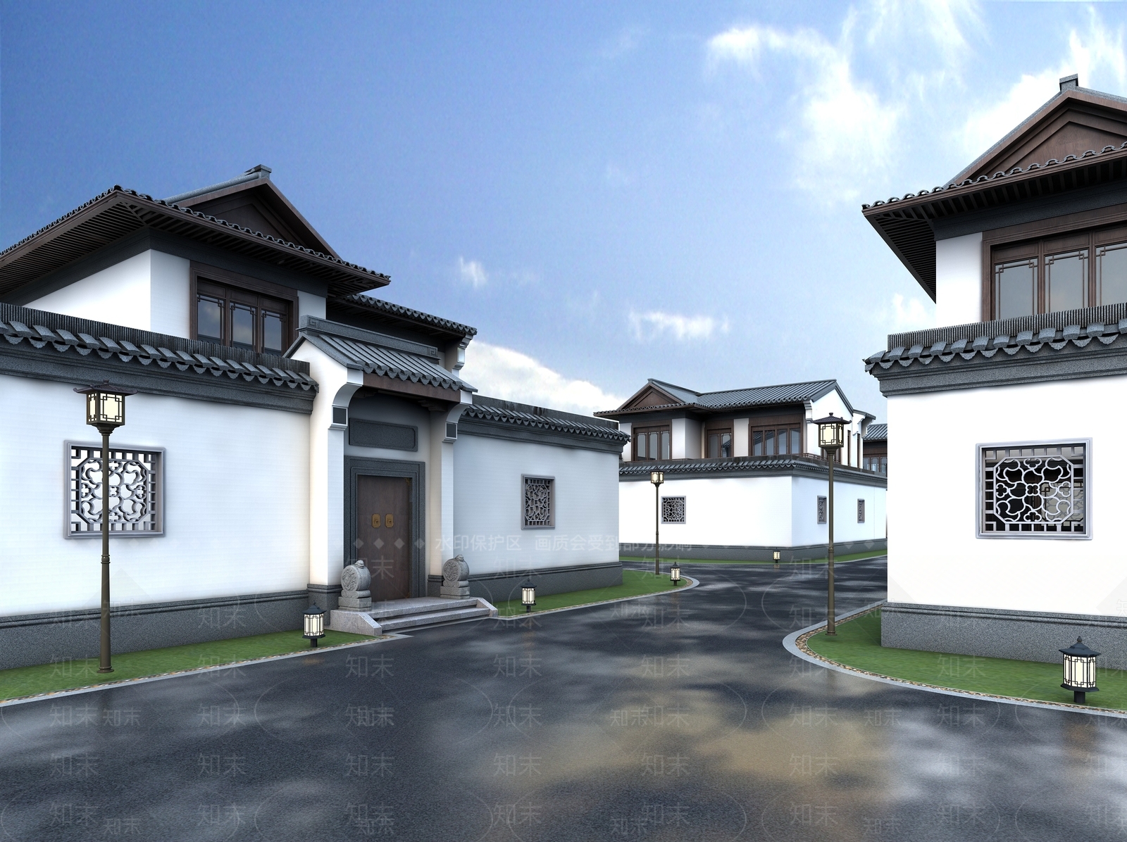 现代中式学校外观3D模型下载【ID:1166630430】