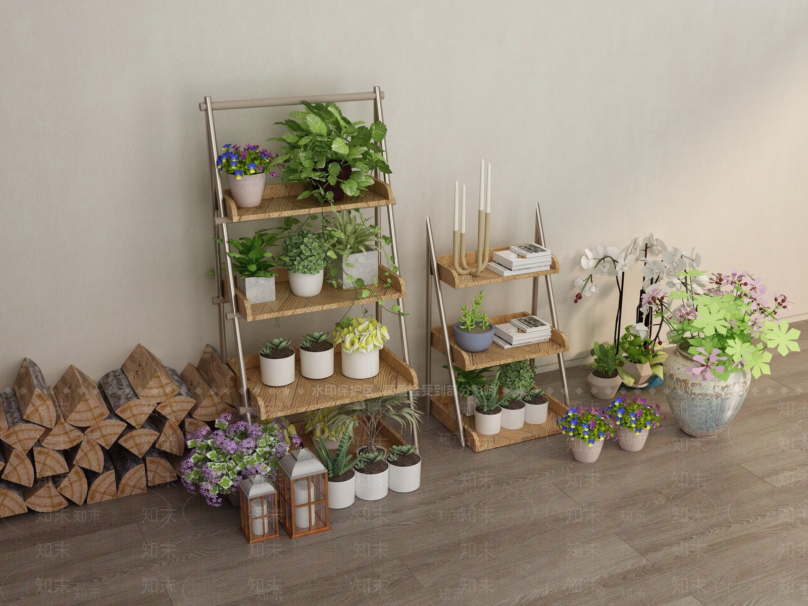 原木侘寂花架3D模型下载【ID:1166652762】