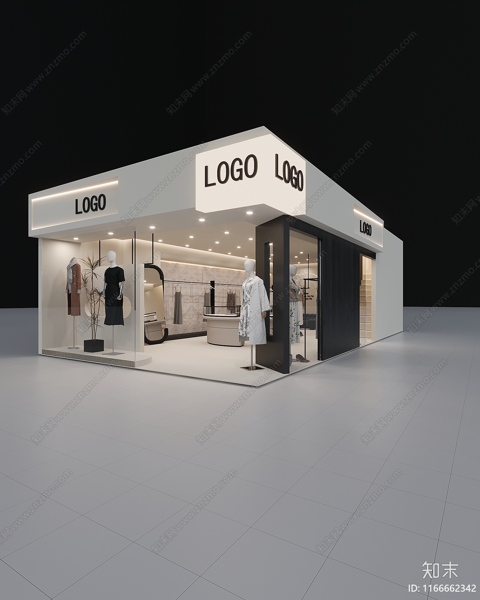 现代奶油服装店3D模型下载【ID:1166662342】