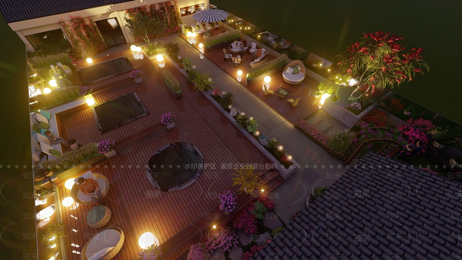 现代简约屋顶花园SU模型下载【ID:1166663668】