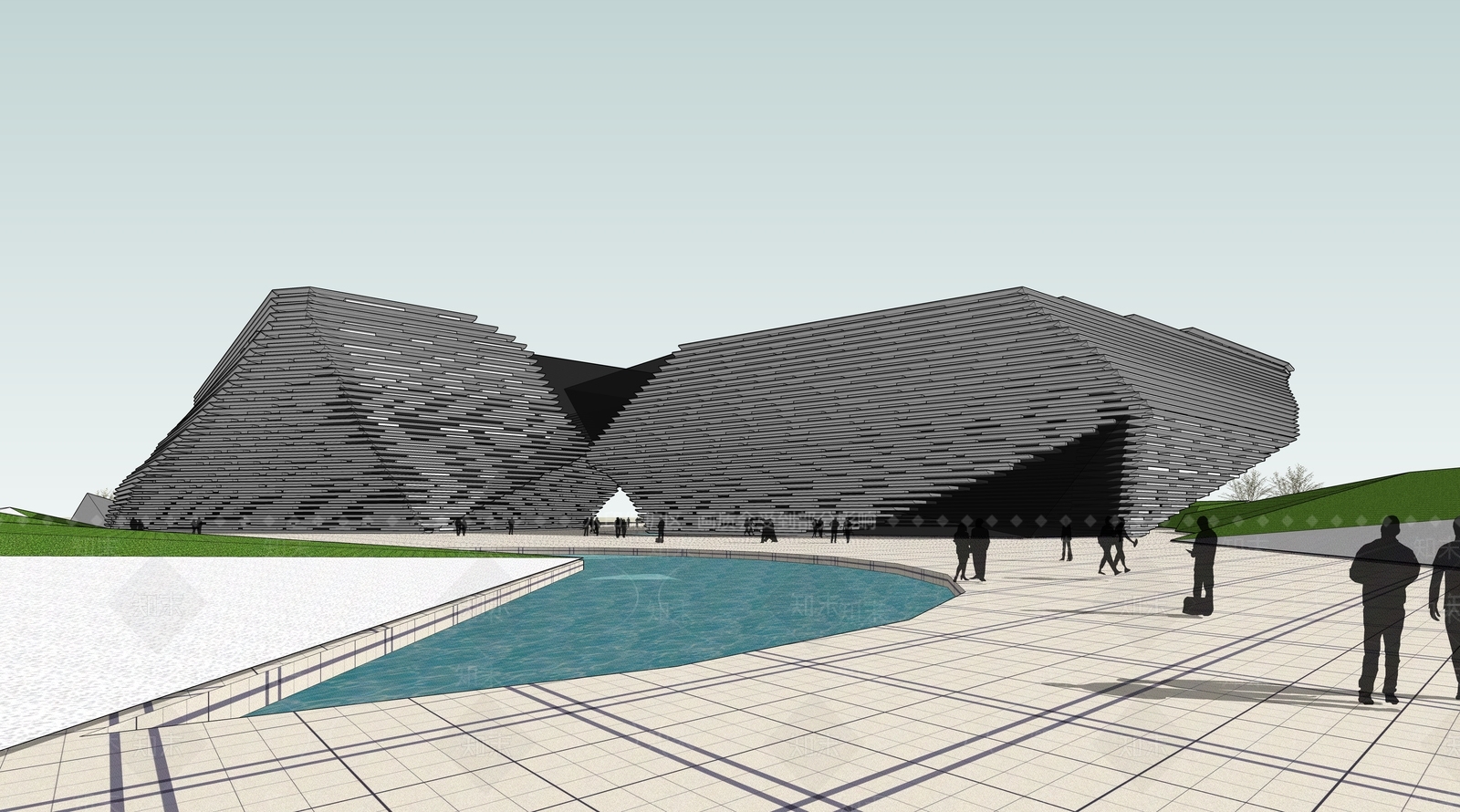 现代展览馆建筑SU模型下载【ID:1166673682】