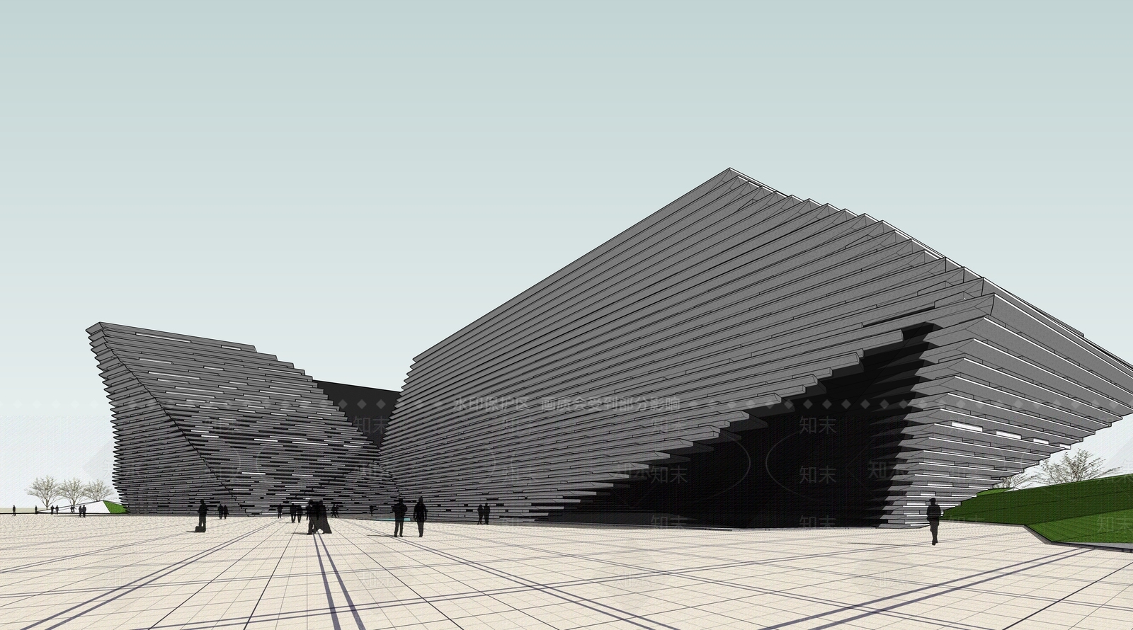 现代展览馆建筑SU模型下载【ID:1166673682】