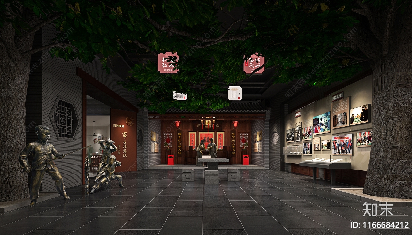 新中式复古科技展厅3D模型下载【ID:1166684212】