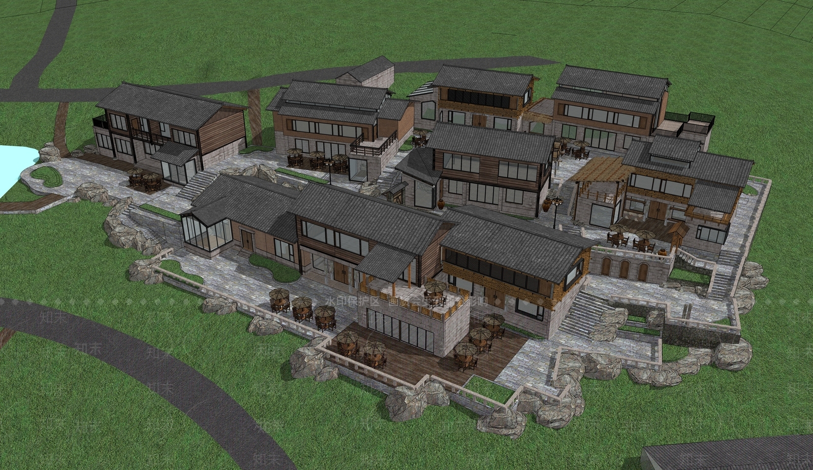 中式乡村民房SU模型下载【ID:1166705332】