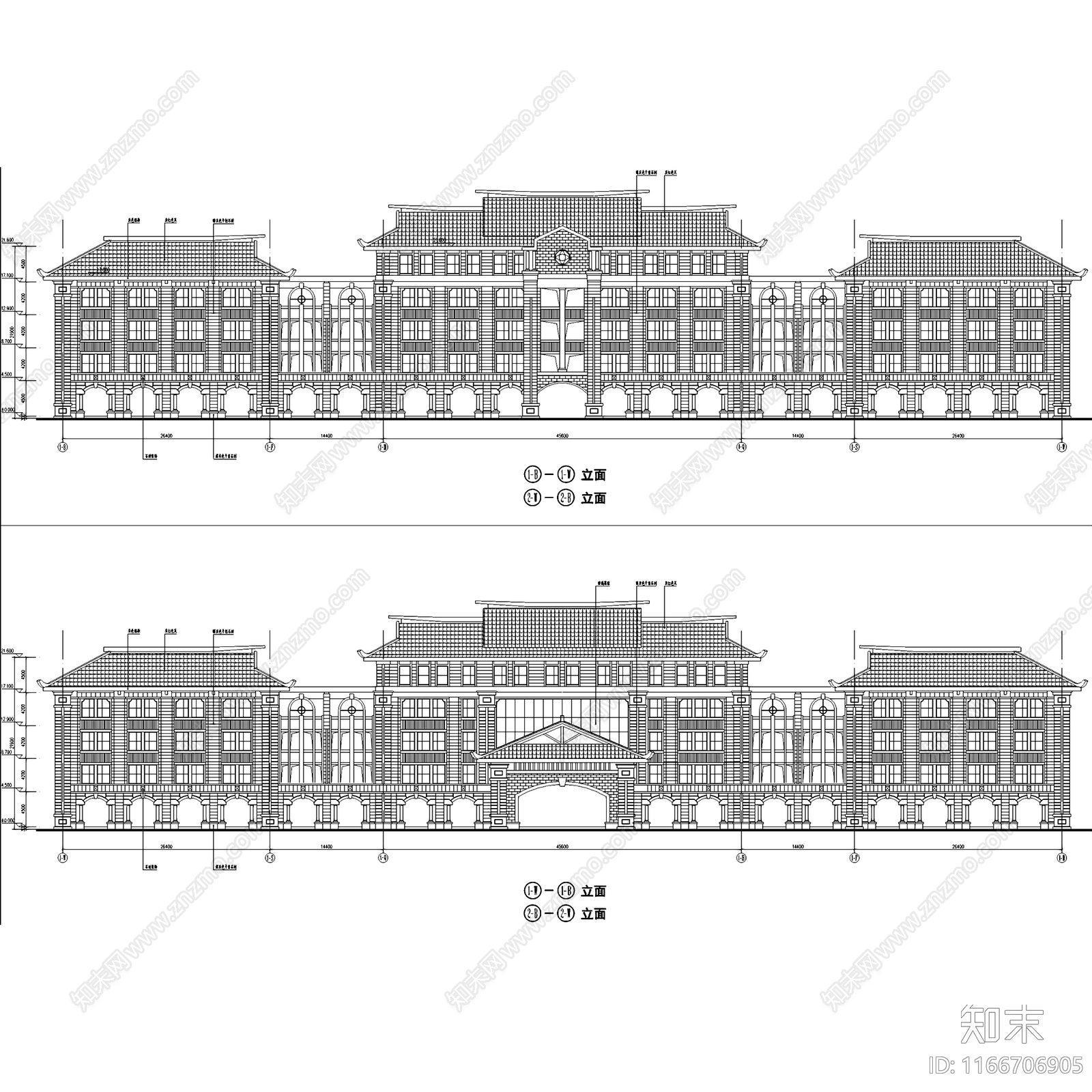 中式欧式学校建筑cad施工图下载【ID:1166706905】