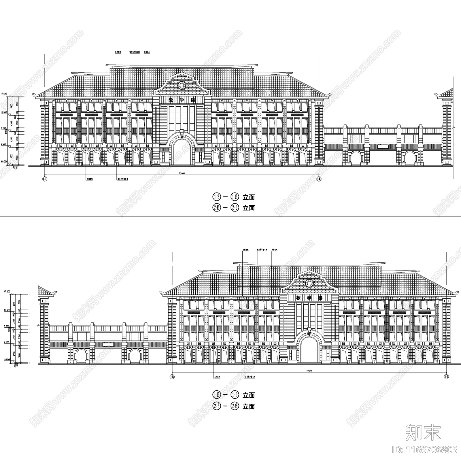 中式欧式学校建筑cad施工图下载【ID:1166706905】