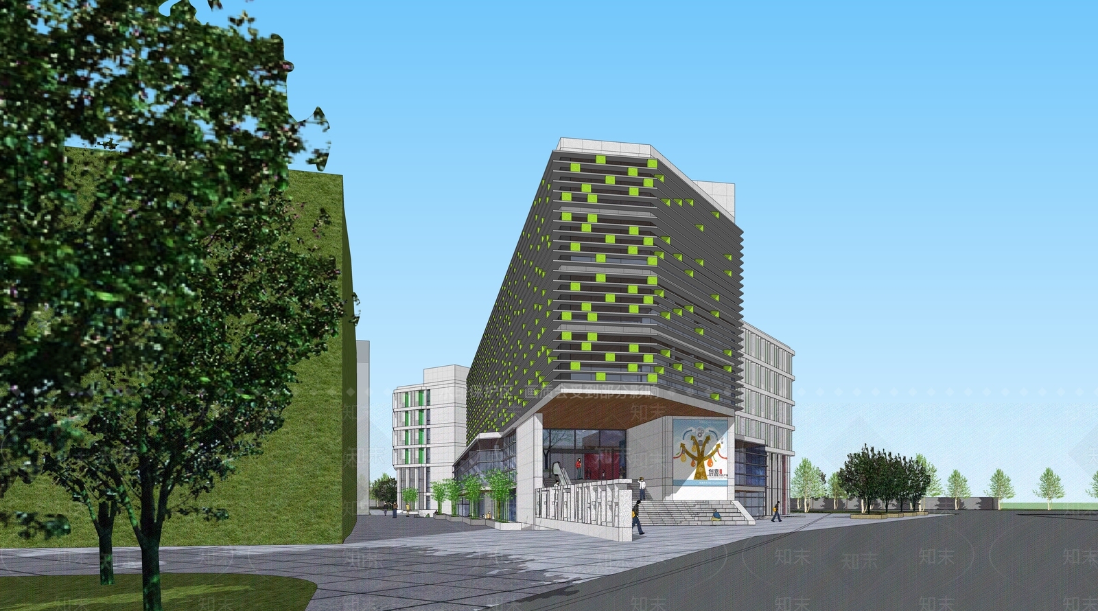 现代展览馆建筑SU模型下载【ID:1166711427】