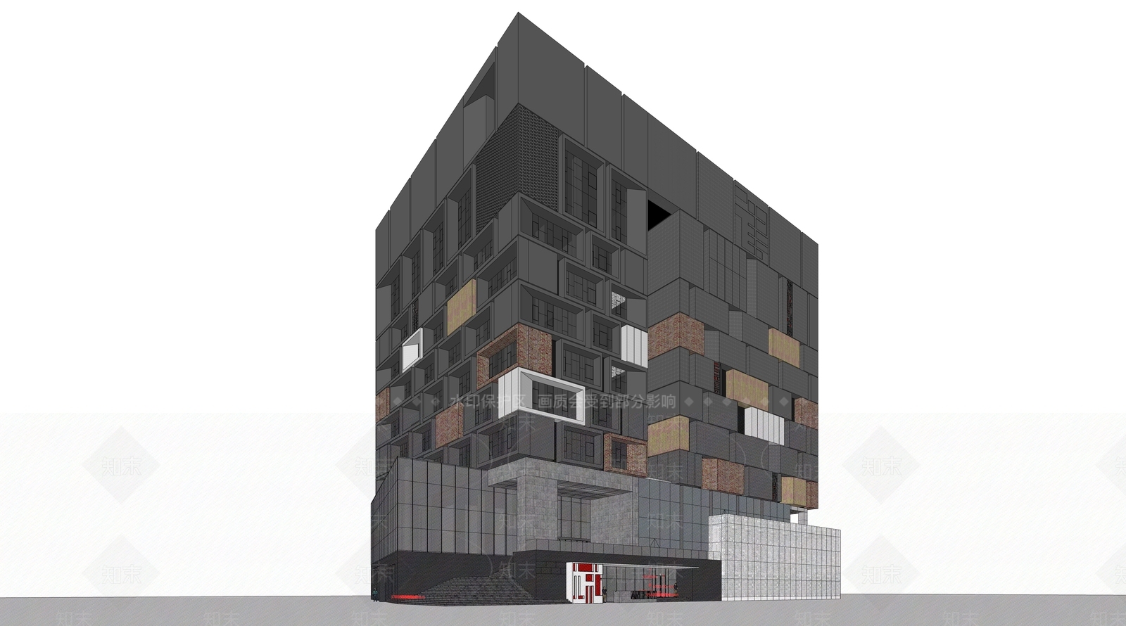 现代展览馆建筑SU模型下载【ID:1166712732】