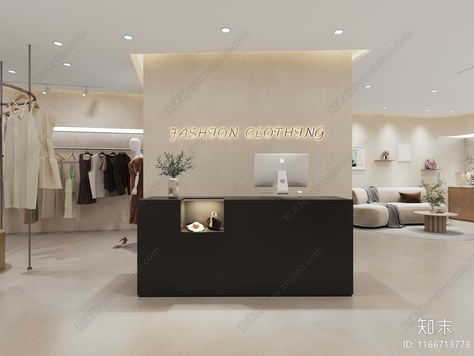 现代侘寂服装店3D模型下载【ID:1166713778】