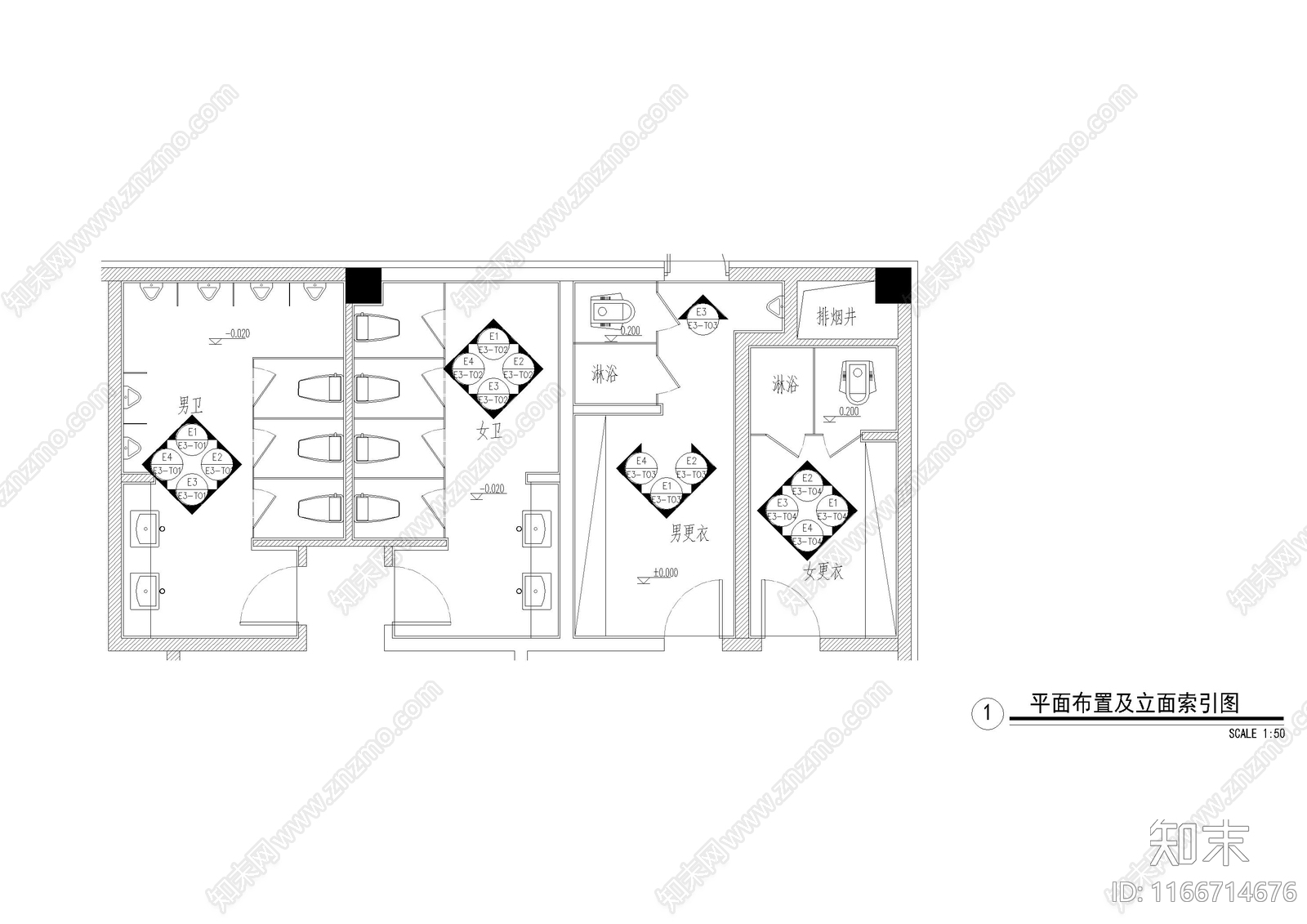 现代公共卫生间施工图下载【ID:1166714676】