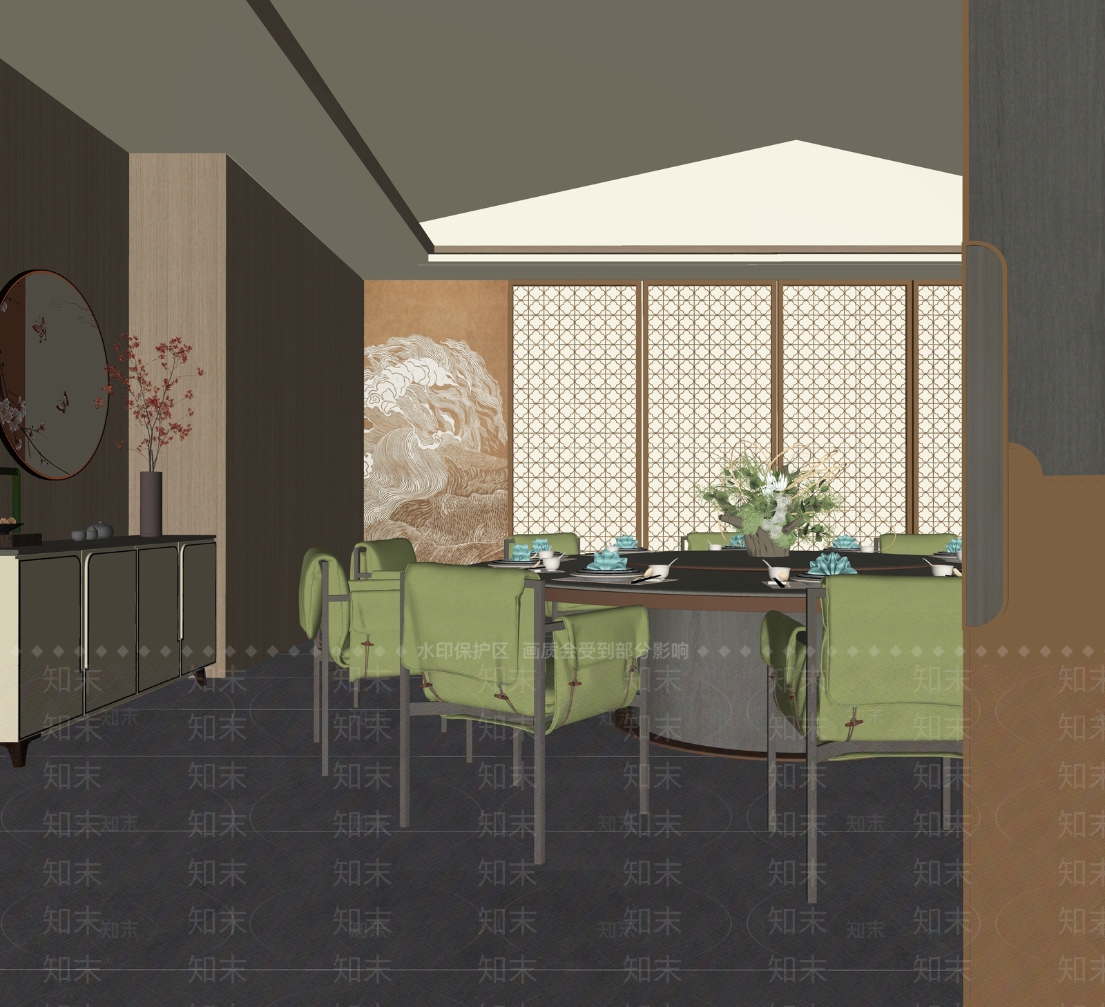 现代新中式包厢SU模型下载【ID:1166735688】
