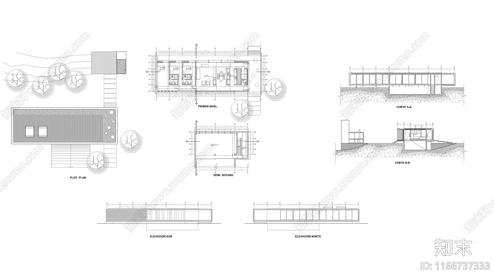 现代住宅楼建筑施工图下载【ID:1166737333】