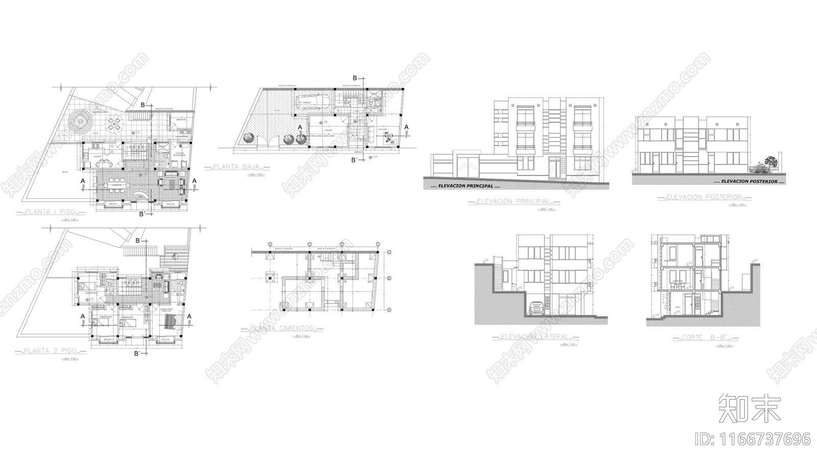 现代住宅楼建筑施工图下载【ID:1166737696】