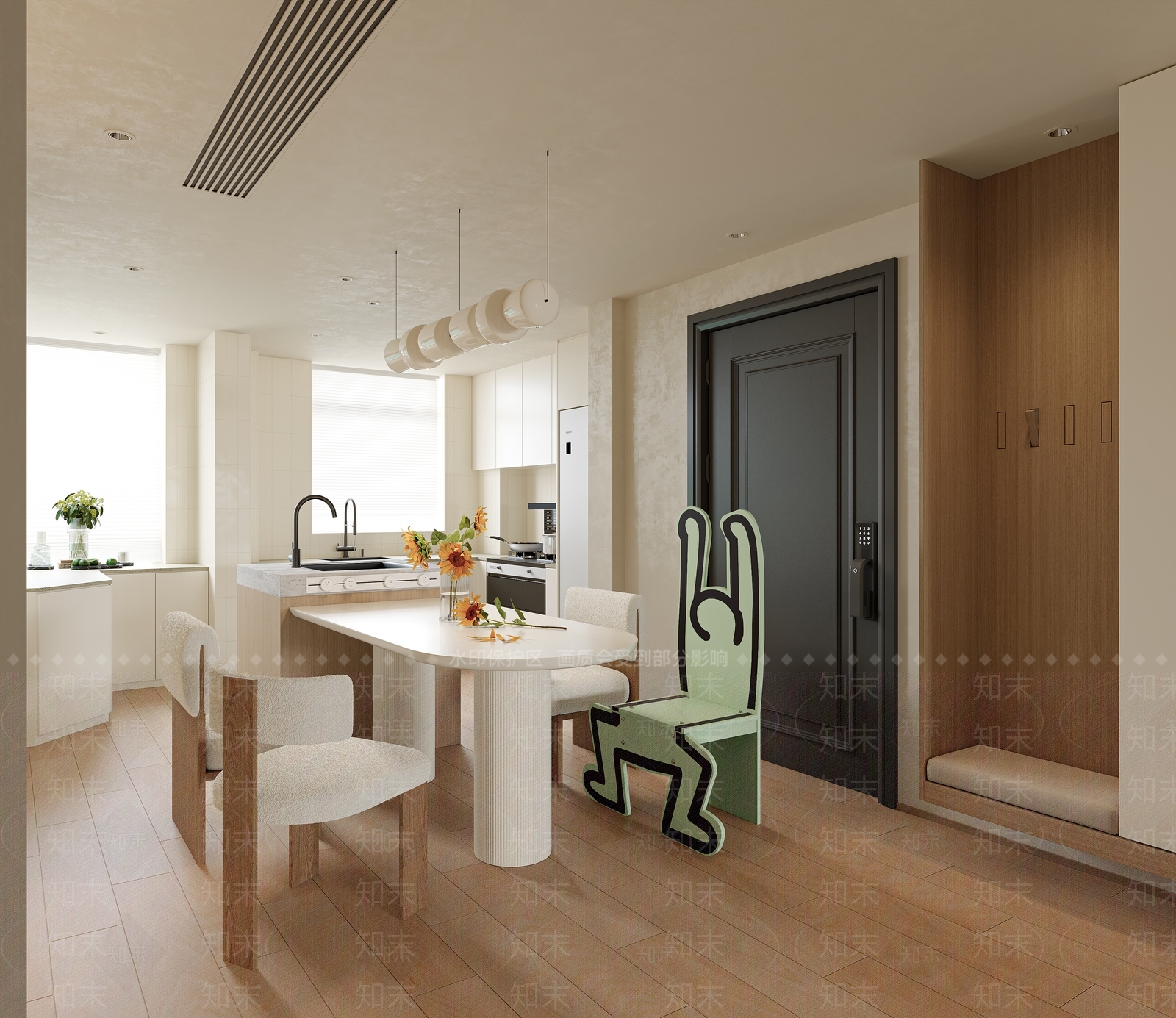 奶油开放式厨房3D模型下载【ID:1214666002】