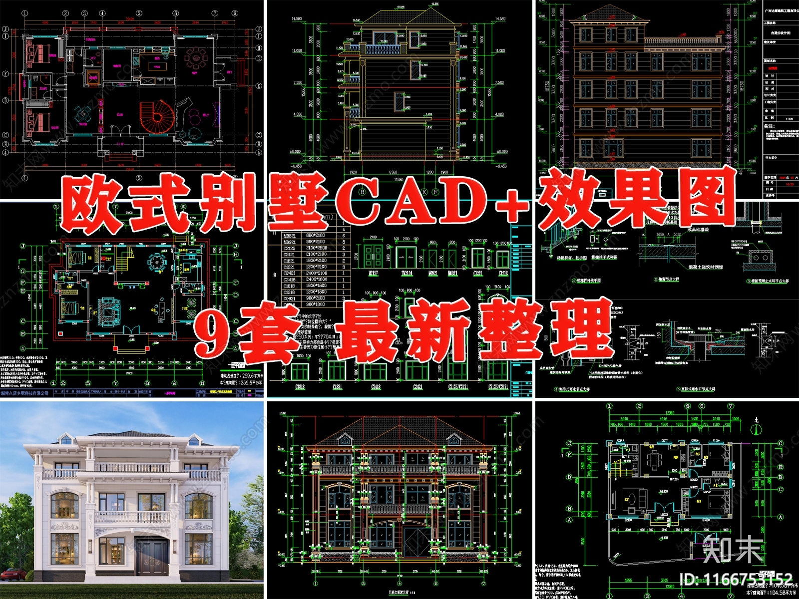 欧式法式别墅建筑cad施工图下载【ID:1166753152】