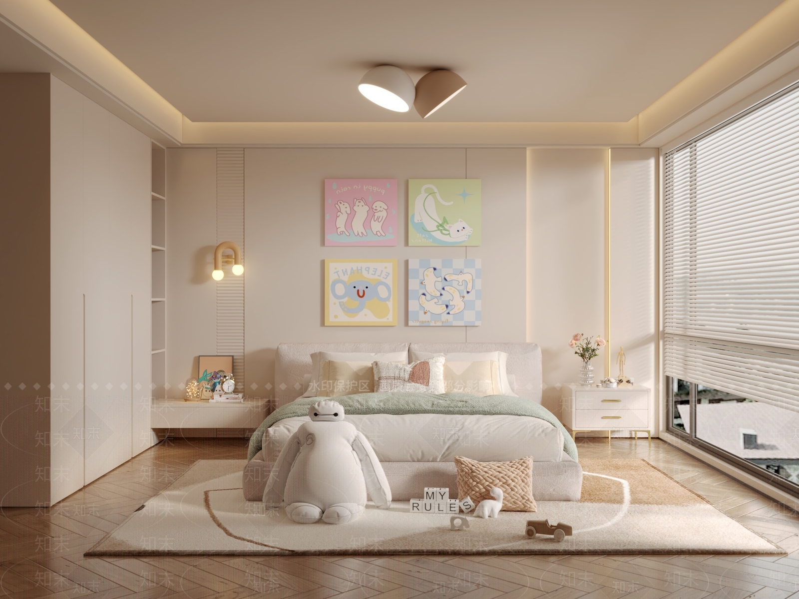 现代奶油女孩房3D模型下载【ID:1166756300】