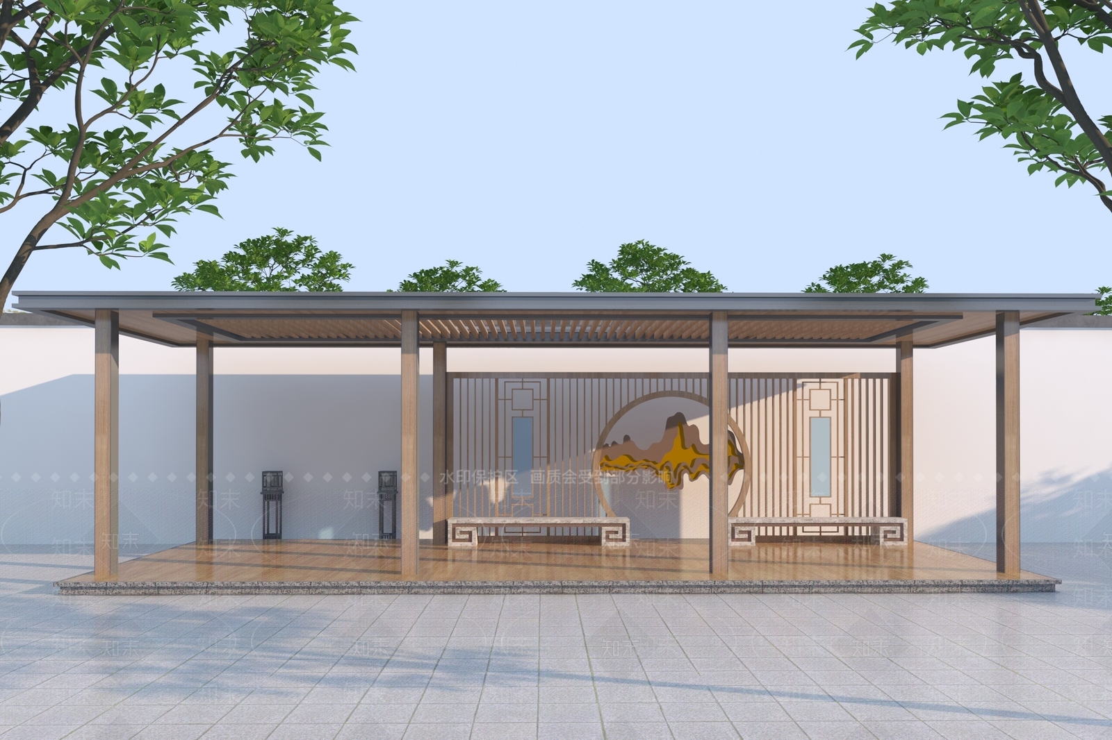 新中式廊架3D模型下载【ID:1166756327】