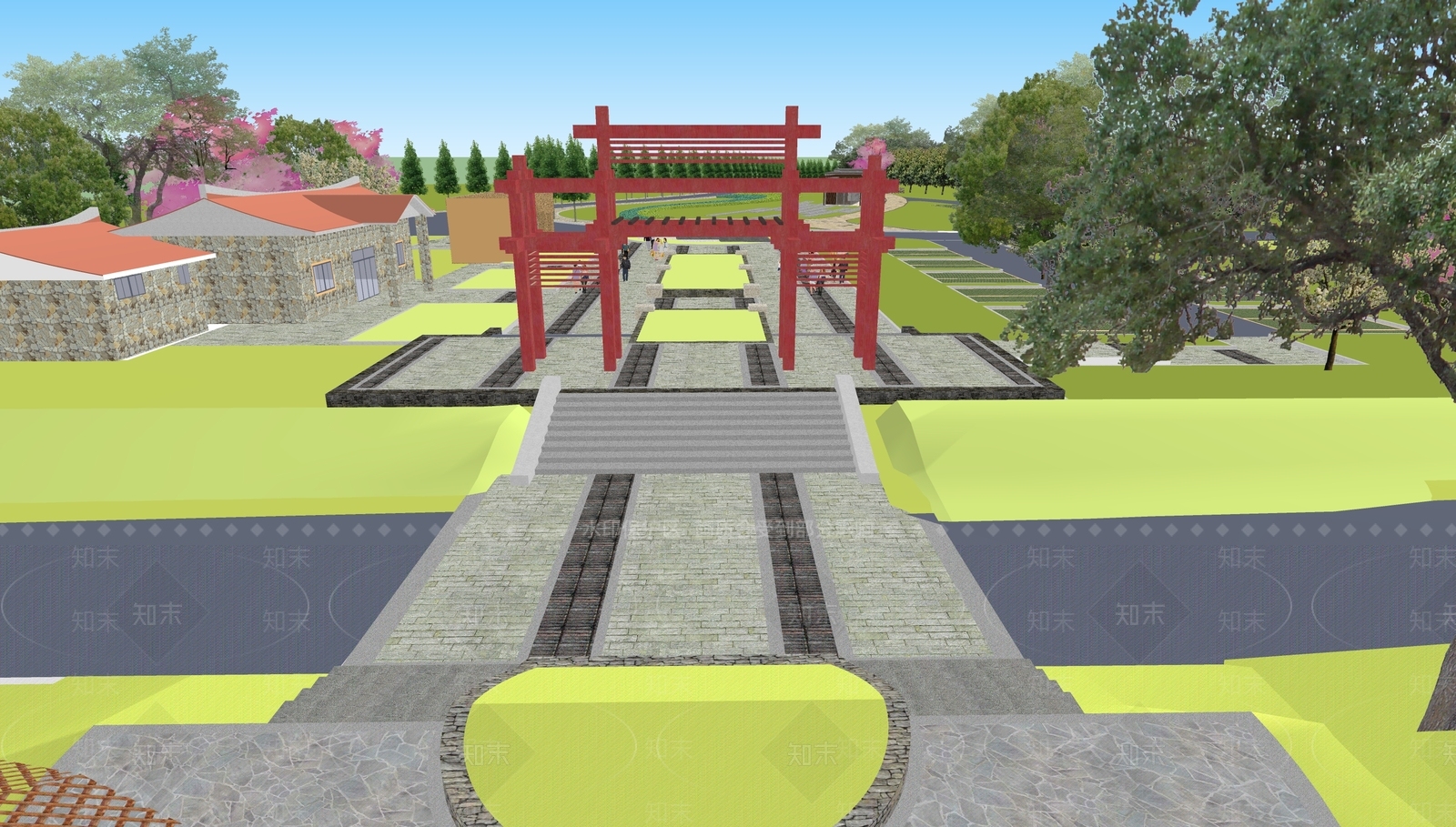 新中式现代乡村公园SU模型下载【ID:1166758611】