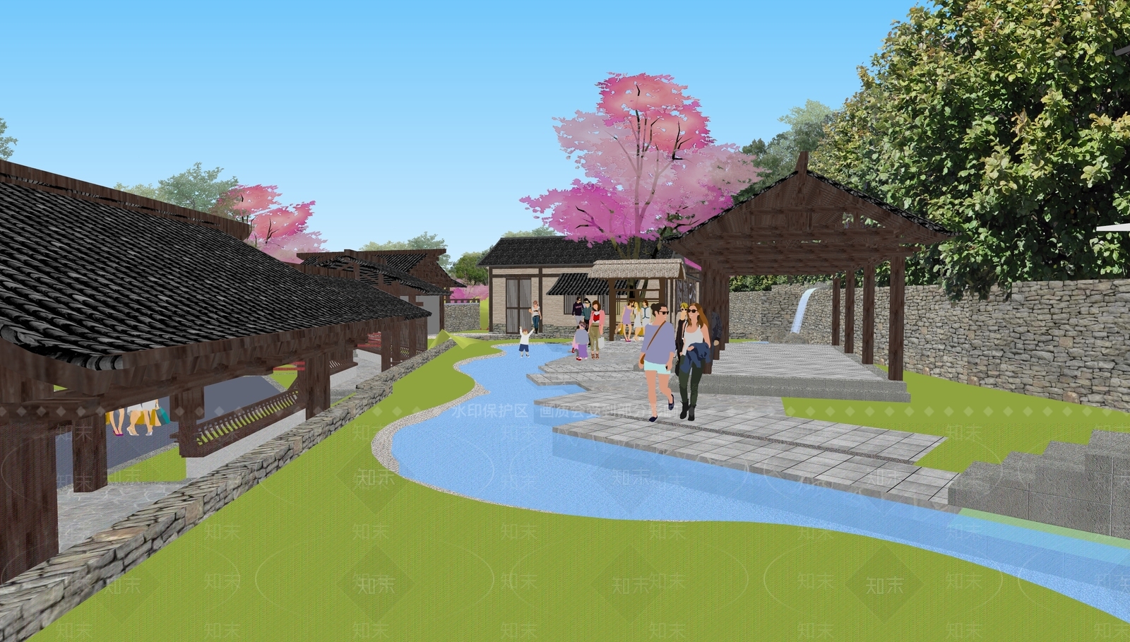新中式现代乡村公园SU模型下载【ID:1166758611】