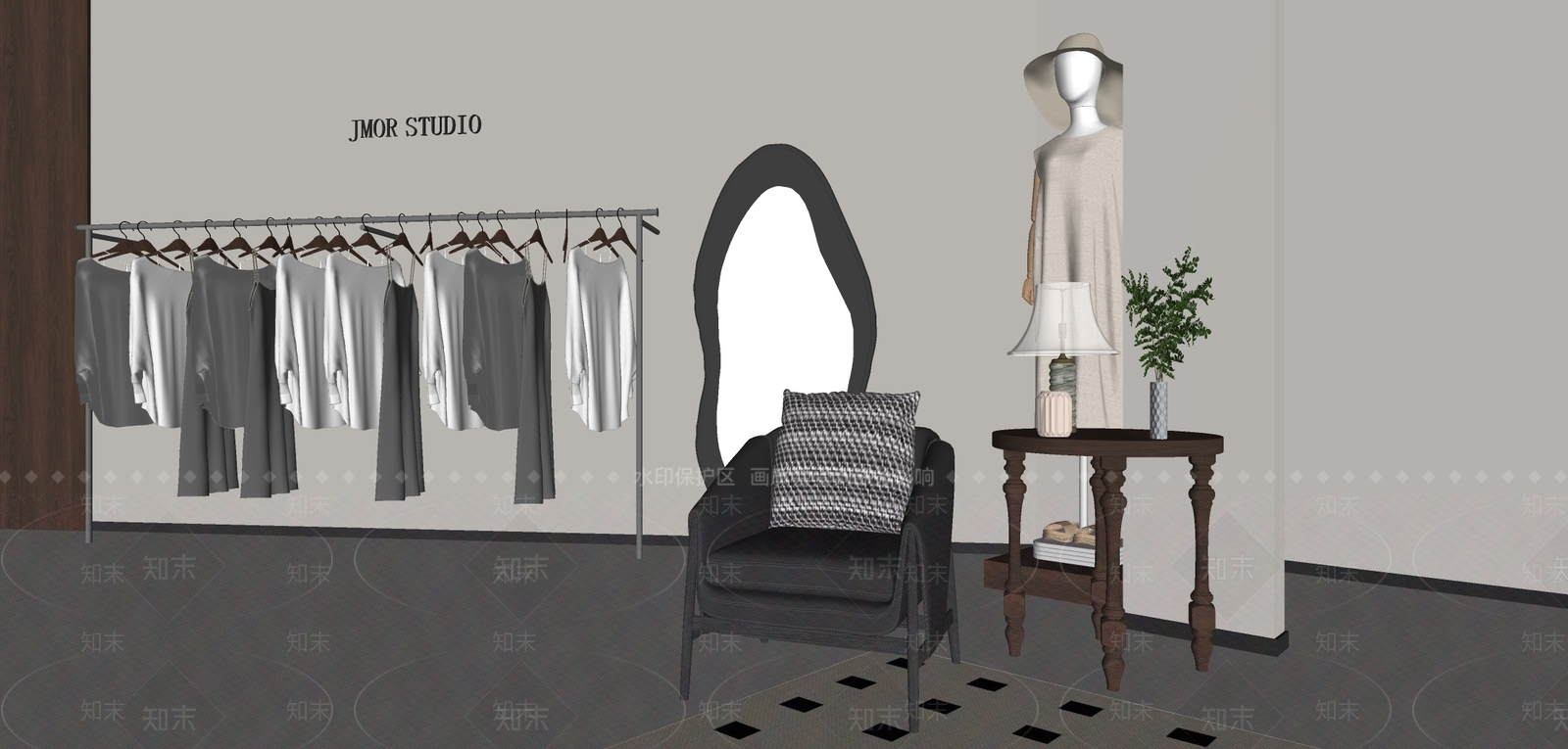 现代侘寂服装店SU模型下载【ID:1166772261】