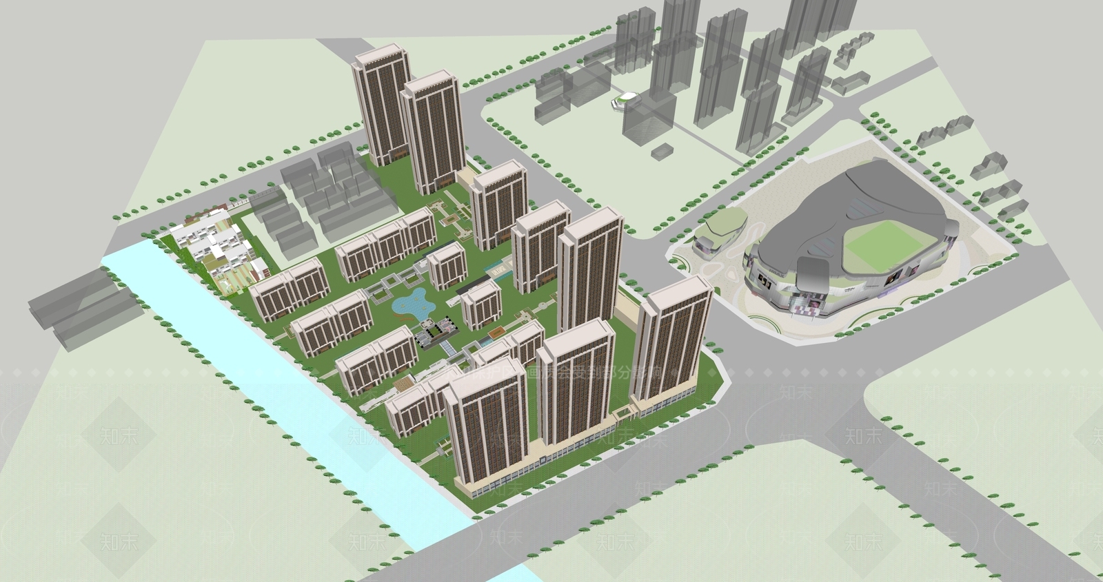 现代商场建筑SU模型下载【ID:1166775833】