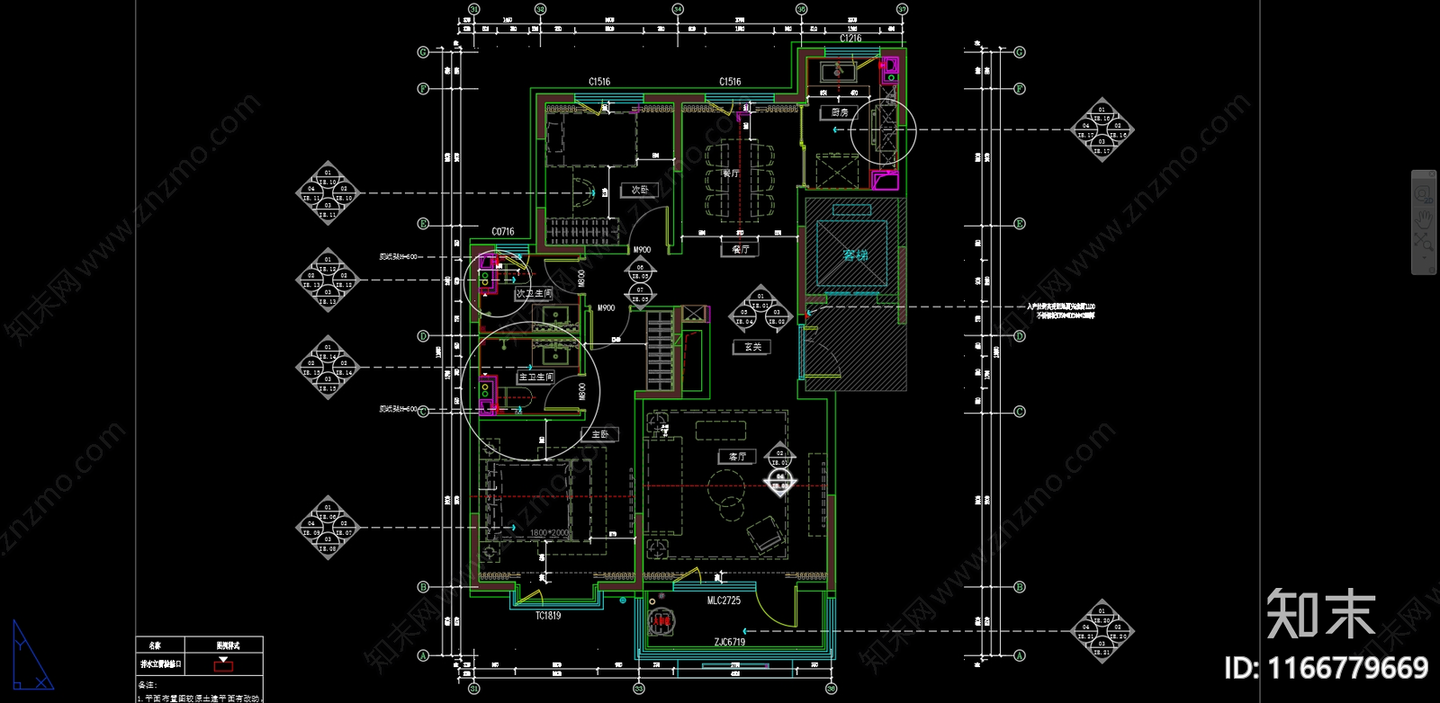 现代整体家装空间cad施工图下载【ID:1166779669】