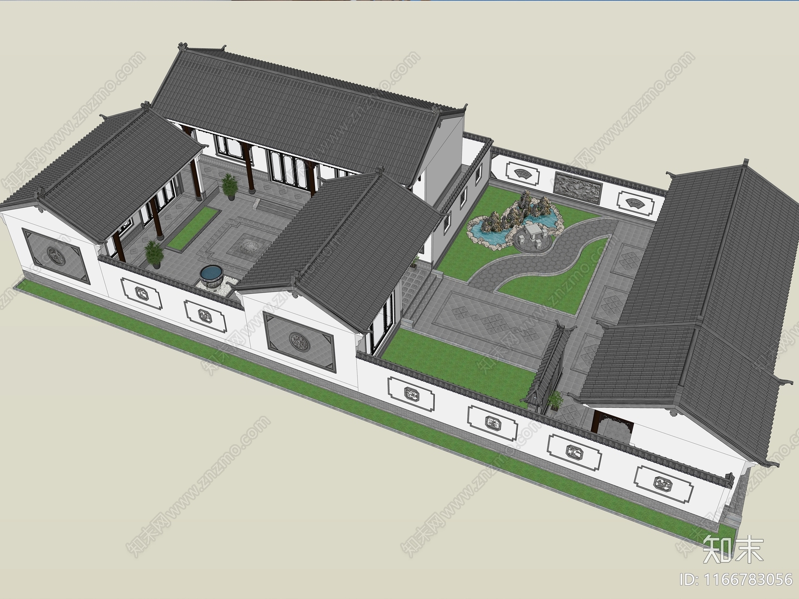 新中式中式四合院SU模型下载【ID:1166783056】