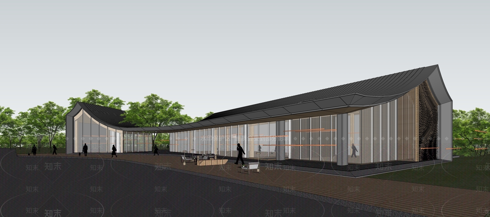 现代新中式餐饮建筑SU模型下载【ID:1166786274】