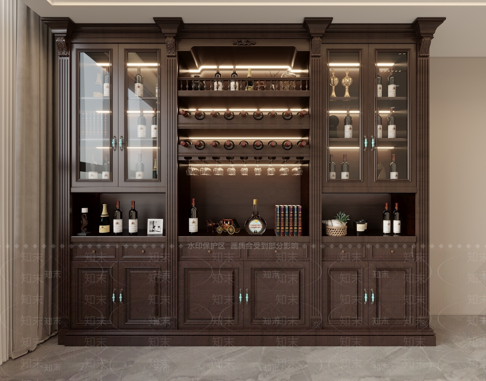 美式欧式酒柜3D模型下载【ID:1166793708】