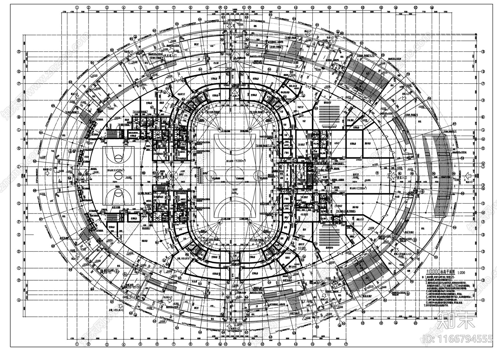 现代体育馆建筑施工图下载【ID:1166794555】