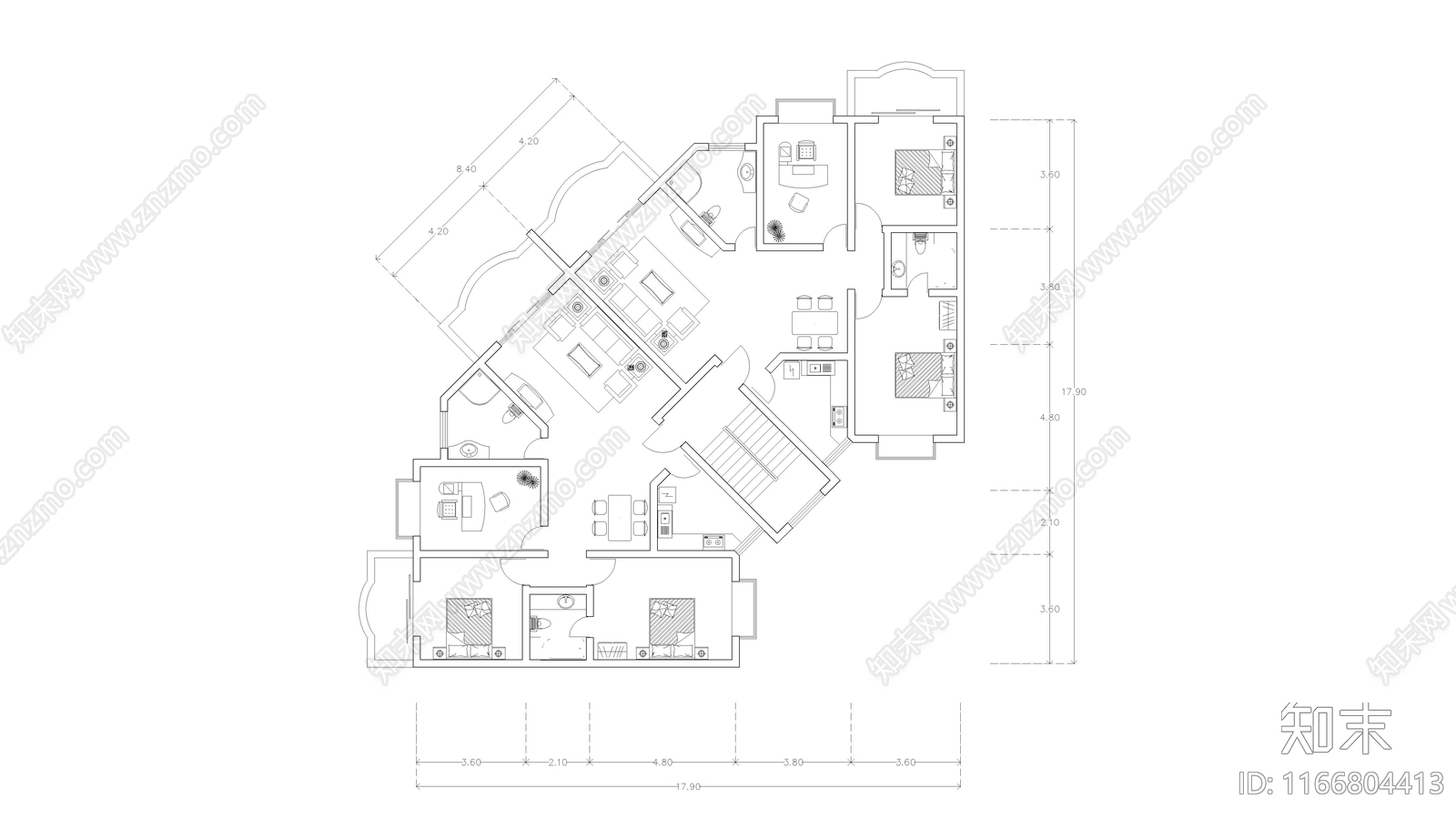 现代公寓cad施工图下载【ID:1166804413】