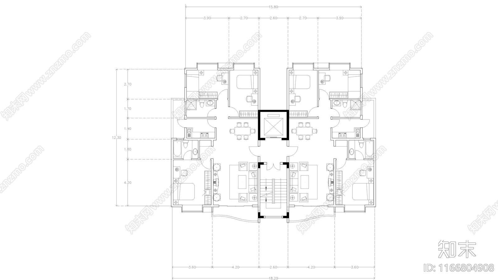 现代公寓cad施工图下载【ID:1166804908】