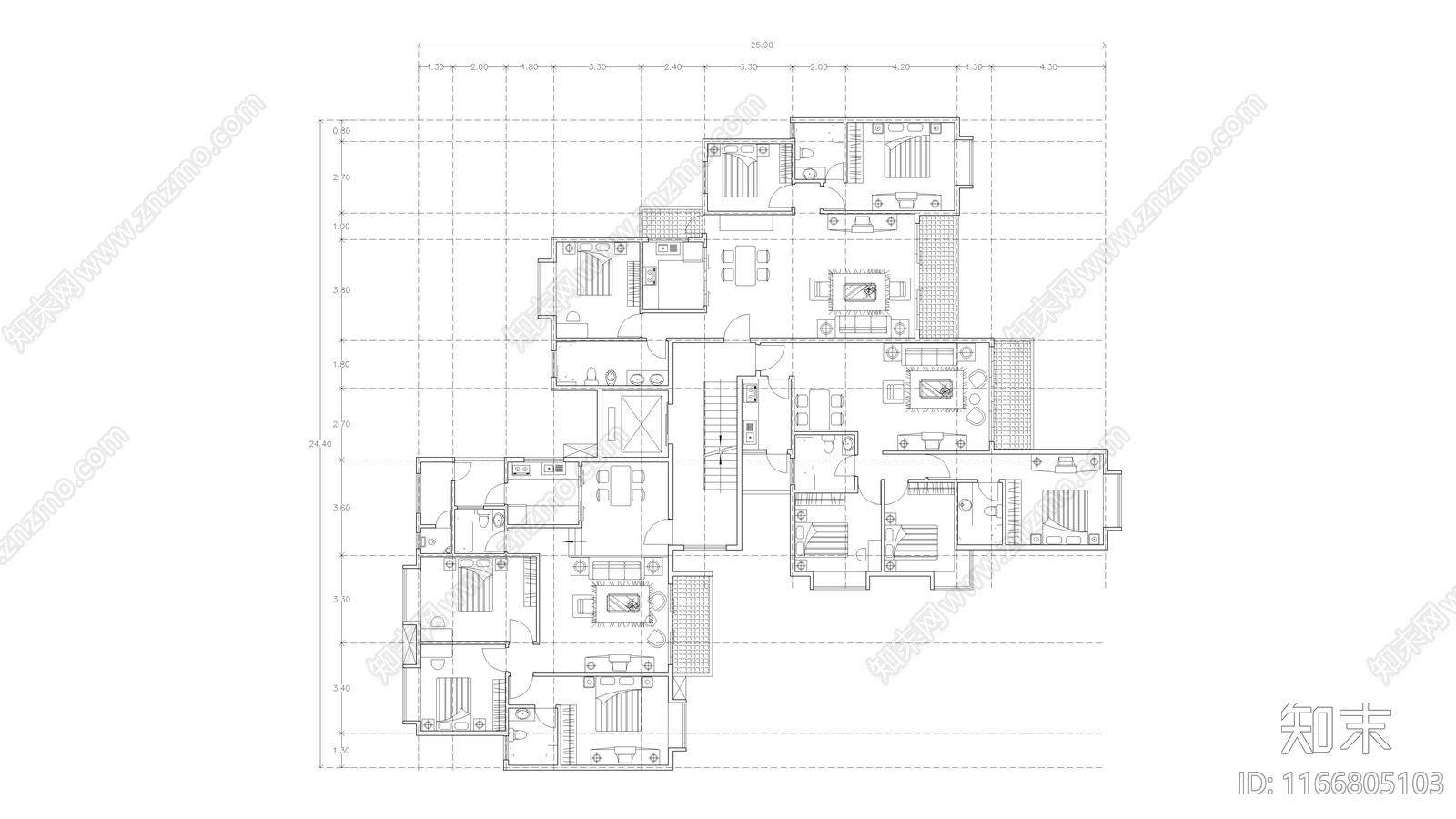 现代公寓cad施工图下载【ID:1166805103】