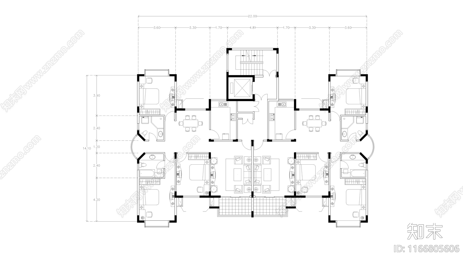 现代公寓cad施工图下载【ID:1166805606】