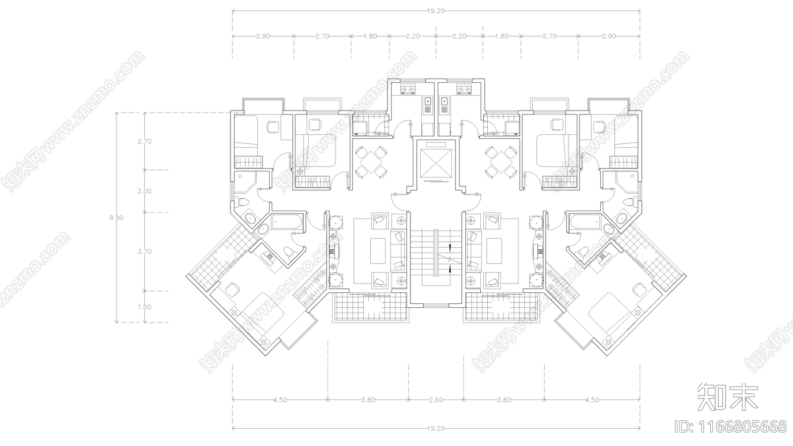 现代公寓cad施工图下载【ID:1166805668】