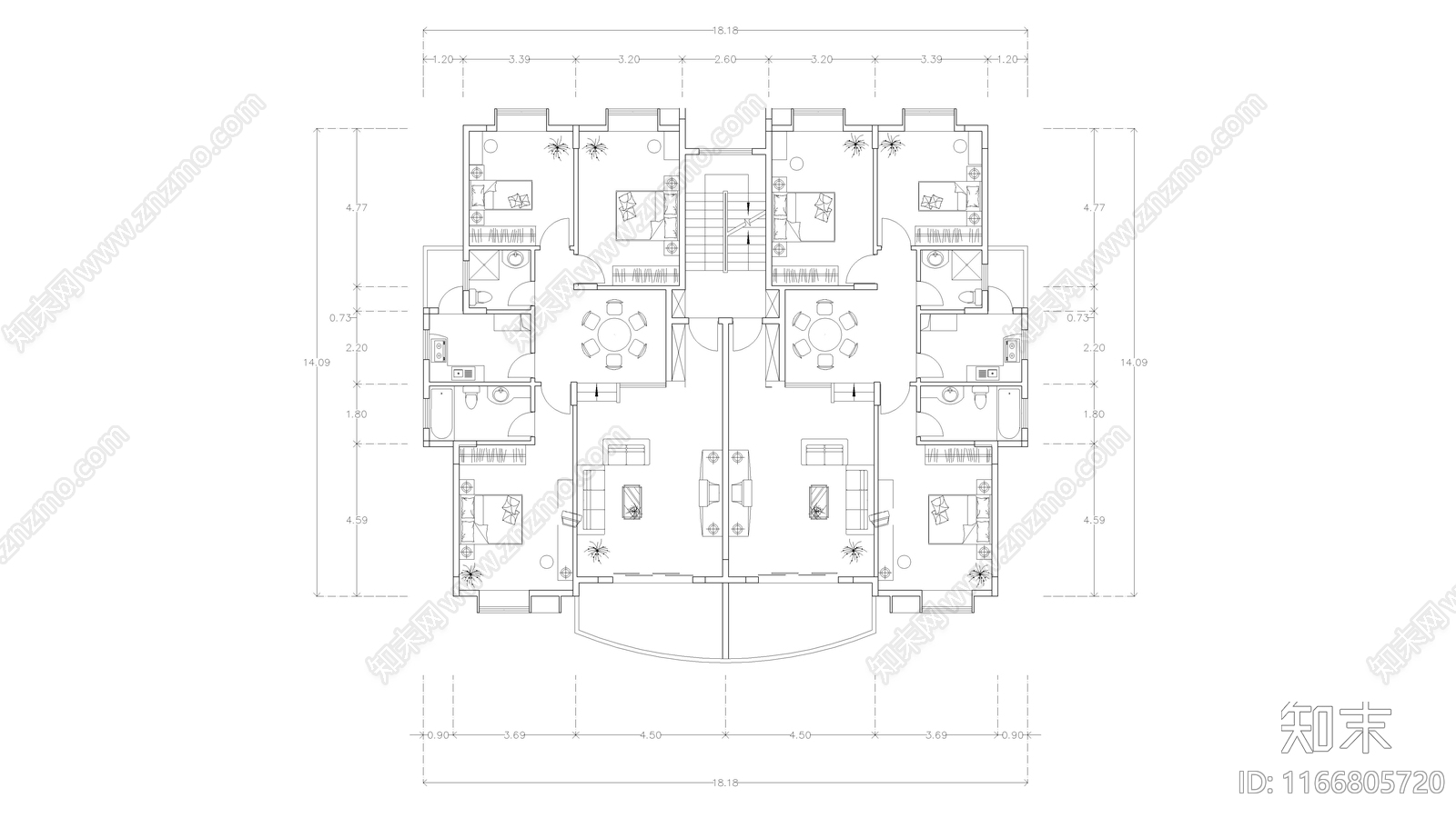 现代公寓cad施工图下载【ID:1166805720】