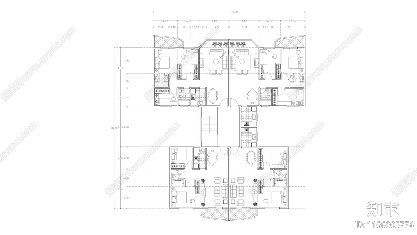 现代公寓cad施工图下载【ID:1166805774】