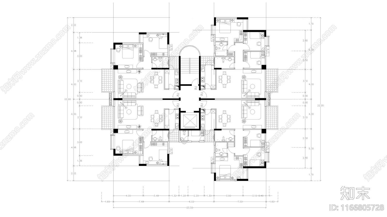 现代公寓cad施工图下载【ID:1166805728】