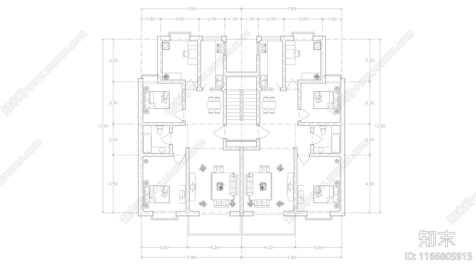 现代公寓cad施工图下载【ID:1166805915】