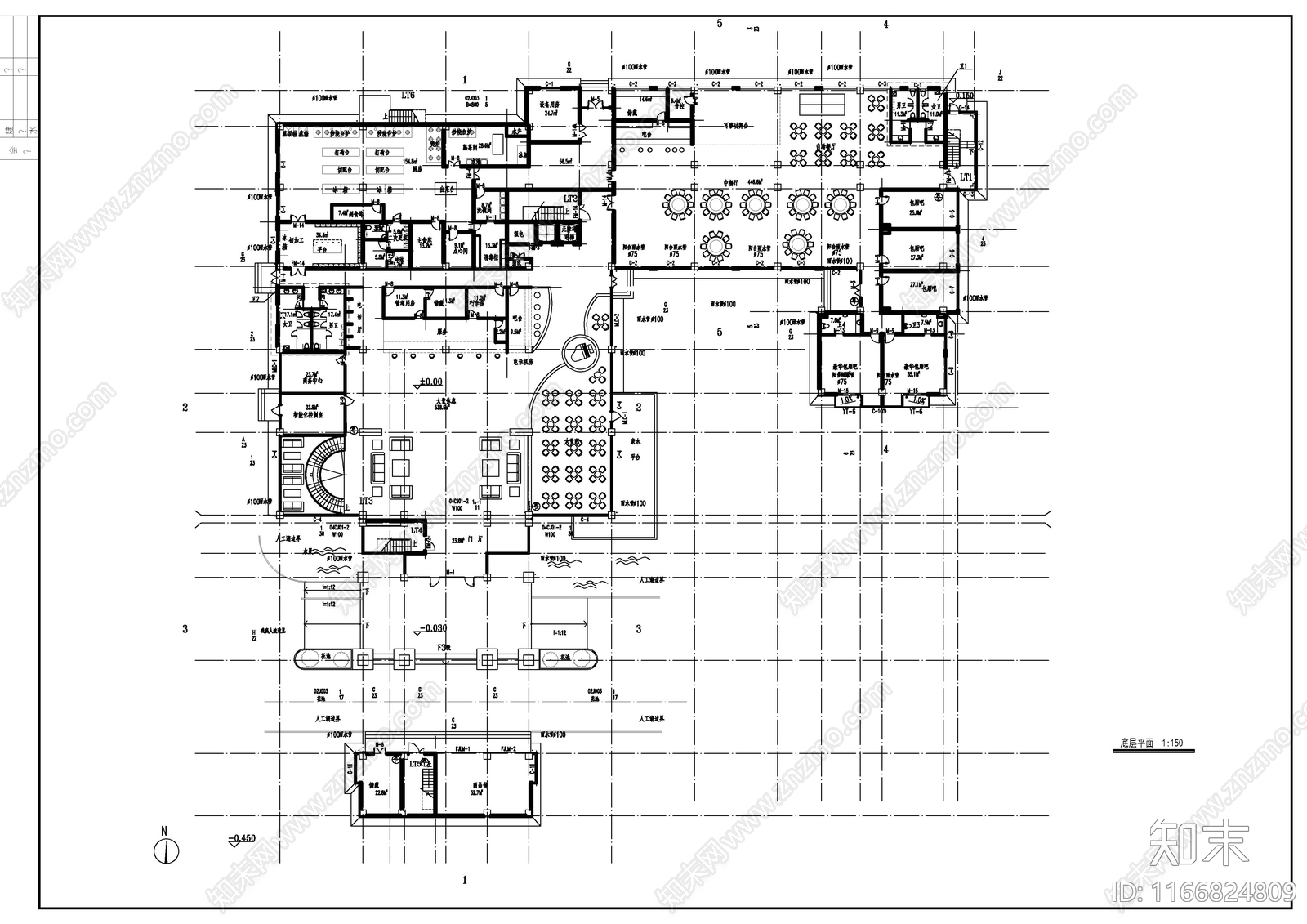 现代新中式酒店建筑施工图下载【ID:1166824809】