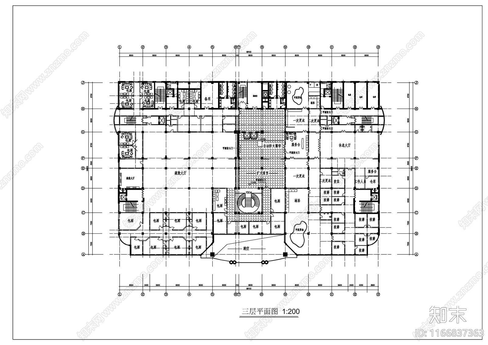 现代酒店建筑cad施工图下载【ID:1166837363】