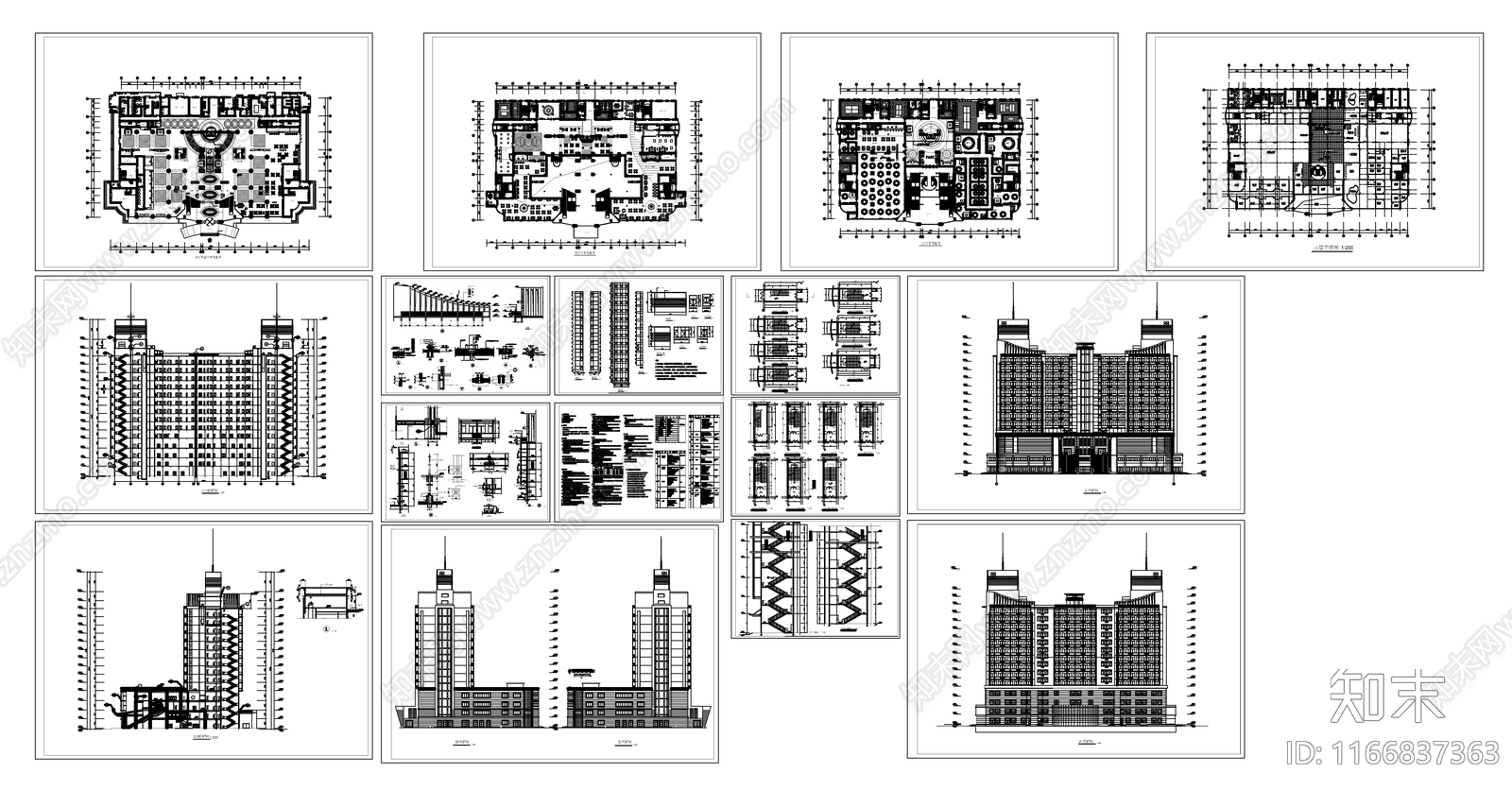 现代酒店建筑cad施工图下载【ID:1166837363】