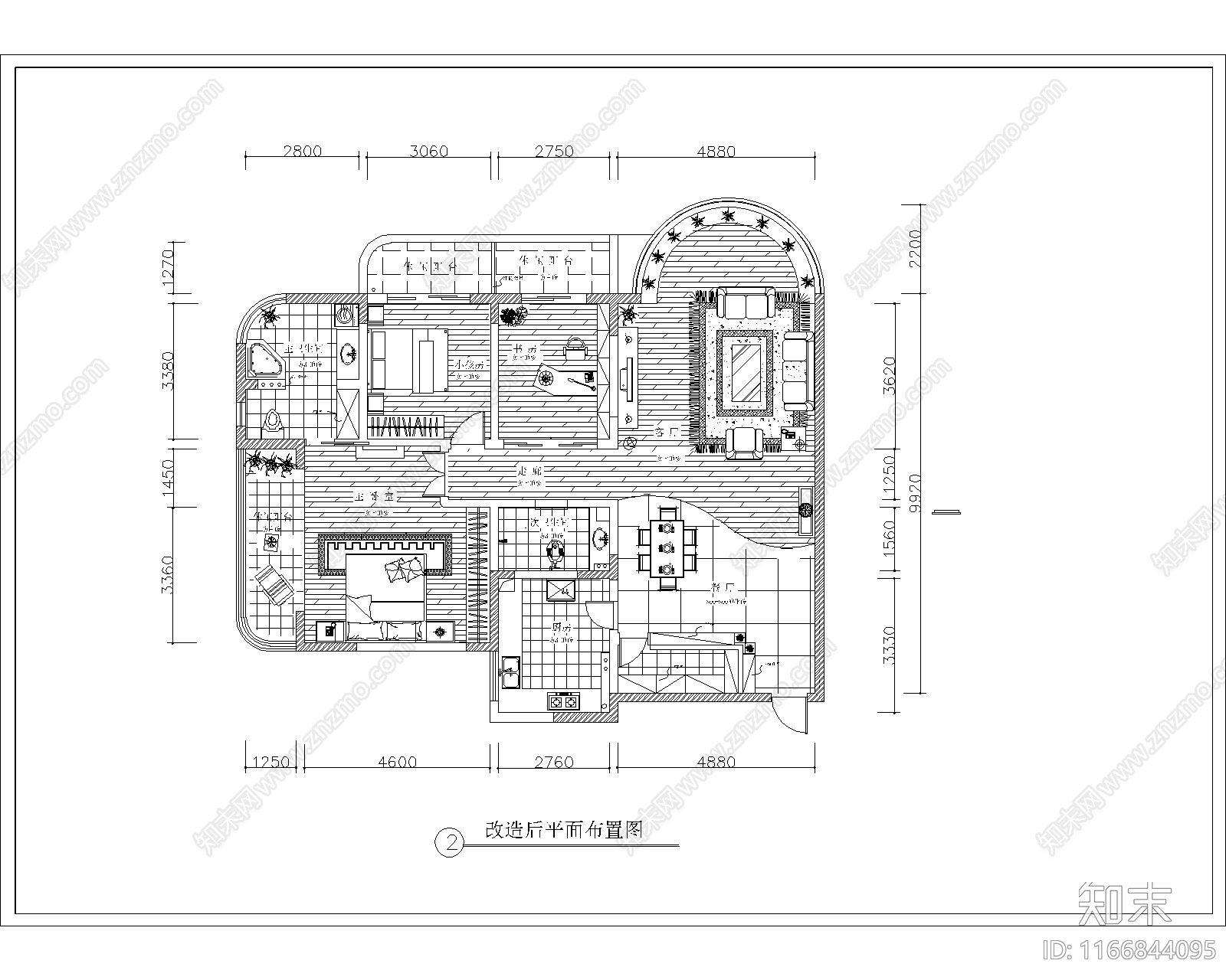 中式整体家装空间cad施工图下载【ID:1166844095】