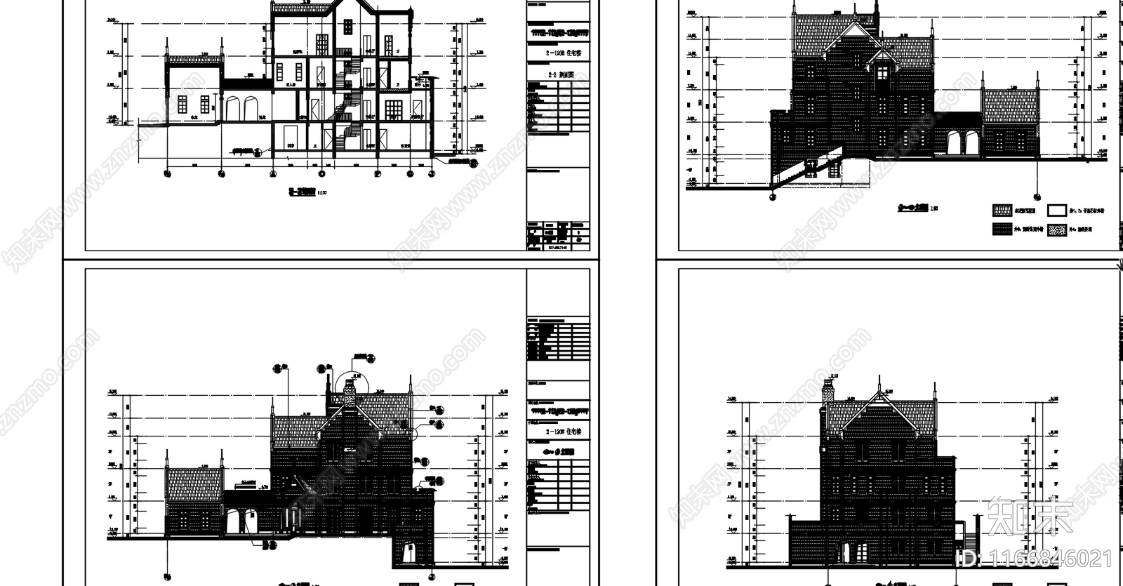 现代法式别墅建筑cad施工图下载【ID:1166846021】