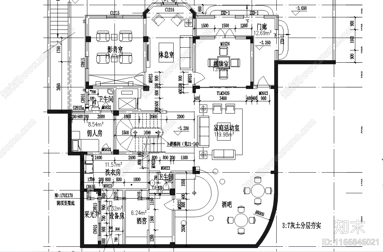 现代法式别墅建筑cad施工图下载【ID:1166846021】