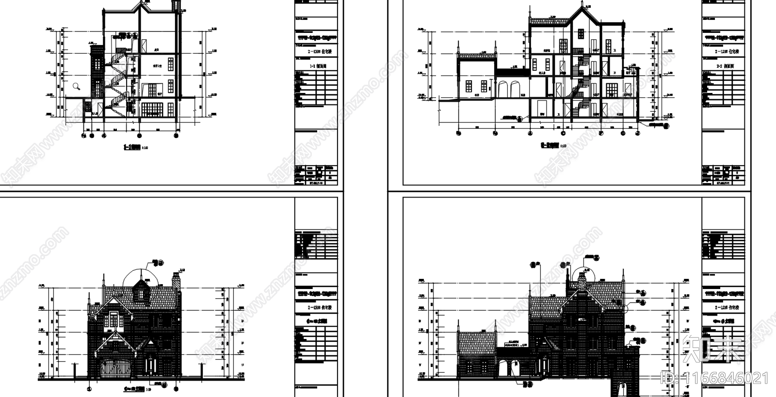 现代法式别墅建筑cad施工图下载【ID:1166846021】