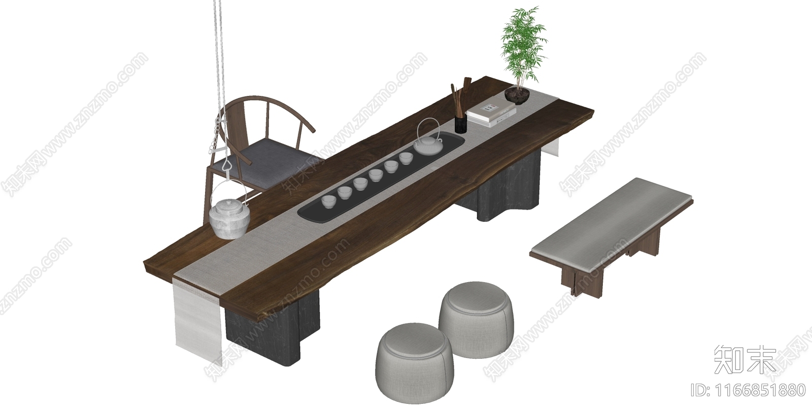 新中式茶桌椅SU模型下载【ID:1166851880】