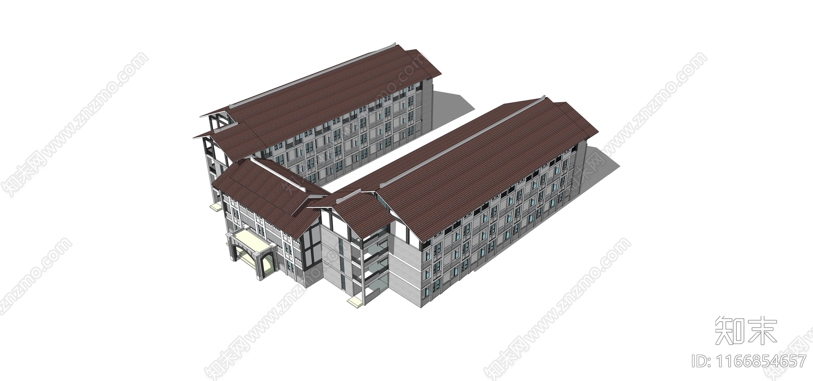 新中式学校建筑SU模型下载【ID:1166854657】