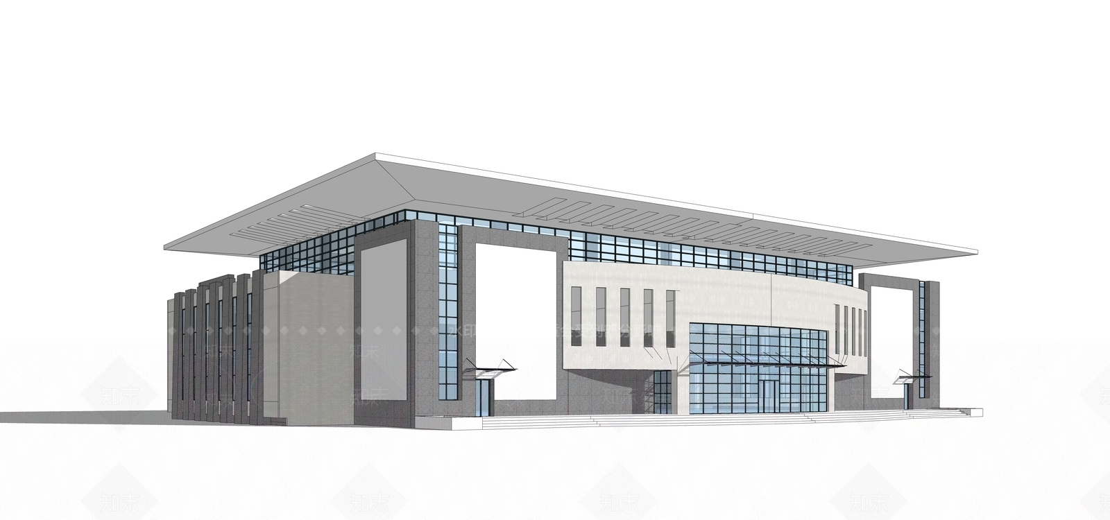 现代图书馆建筑SU模型下载【ID:1166855878】
