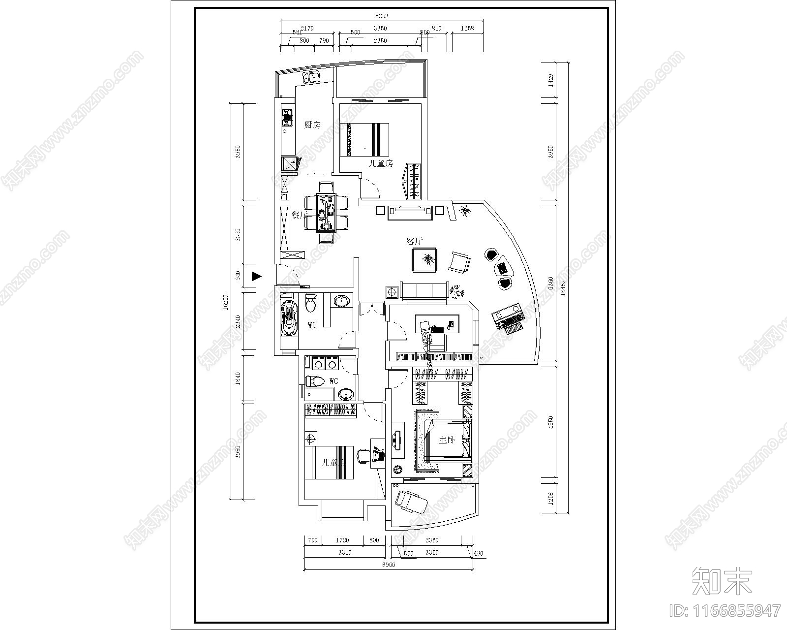 中式整体家装空间cad施工图下载【ID:1166855947】